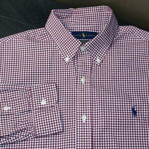 Ralph Lauren Classic Fit Red & White Gingham Long Sleeve Button Down LARGE